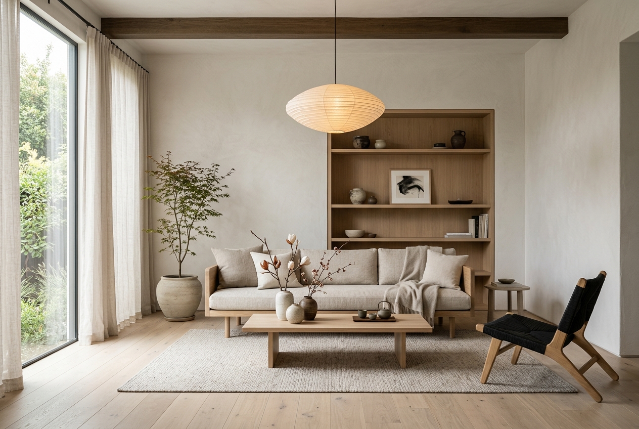 Japandi Aesthetic Archetype - Staged Living Room